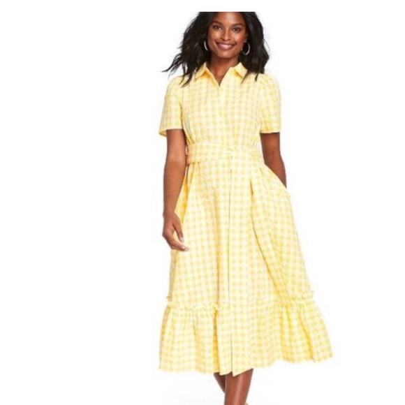 Lisa Marie Fernandez Target Yellow Gingham midi cottage Dress size L - Picture 1 of 14